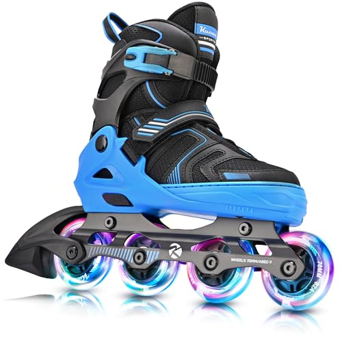 Kuxuan Skates Pattini in linea regolabili per ragazzi, ragazze, bambini con ruote luminose, pattini per adolescenti per principianti, donne