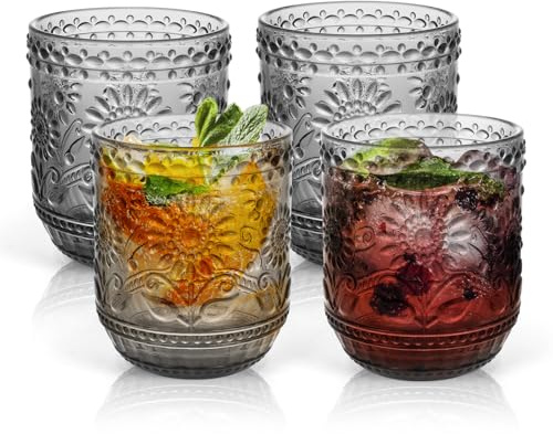 AstraLoom Trinkgläser Set bunt,6er Set Gläser Set 360ml - Spülmaschinengeeignet & Stapelbar-Wassergläser,Saft, Limo,Vintage-Design(Grün)