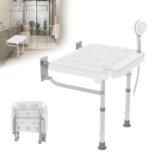 UISEBRT Sedia da doccia pieghevole per montaggio a parete, sedia da doccia, sgabello da bagno, altezza regolabile per anziani, in gravidanza, carico massimo 200 kg