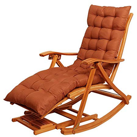Schaukelliege Outdoor Klappbar Sonnenliege 5 Positionen Verstellbarer Holzsessel mit Verlängerter Fußstütze für Garten, Balkon, Terrasse, Kissen