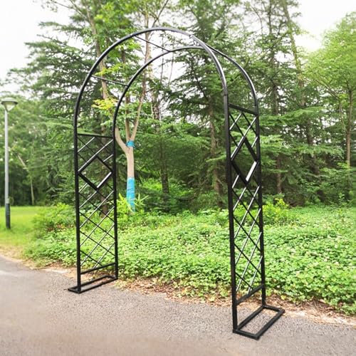 AJTXCSFOQL Rosenbögen Metall Gartenbogen 180 220 260 140 300 340, Rankgitter Spalier mit Basis, Stabiler Rankhilfe für Kletterpflanzen und Rosen Clematis, Garten-Torbogen(Schwarz,W340xH270xD40cm)