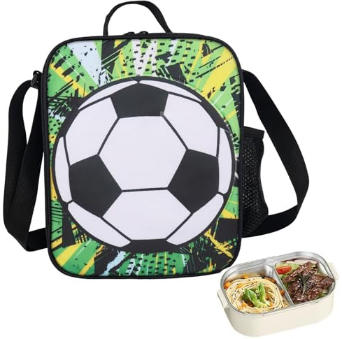 YANGUN Football Lunch Box, FootballLunch Box Bag with Water Bottle Holder, Reusable Cooler WarmFootball Insulated Lunch Bag for Kids School, Outdoor, Beach, Camping, BBQ, Travel (Style-2)