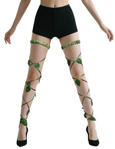 XonyiCos Fasce realistiche per le gambe da donna, con foglie di edera finta, accessori per costume di Halloween e cosplay (adulto), Verde, taglia unica