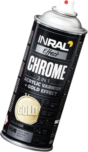 INRAL Chrome Sprühlack Gold - Acryllack für den Innen- und Außenbereich – Goldspray für Profis und Heimwerker, Perfekt für Diy und Upcycling - 400 ml für eine Fläche von 2 qm