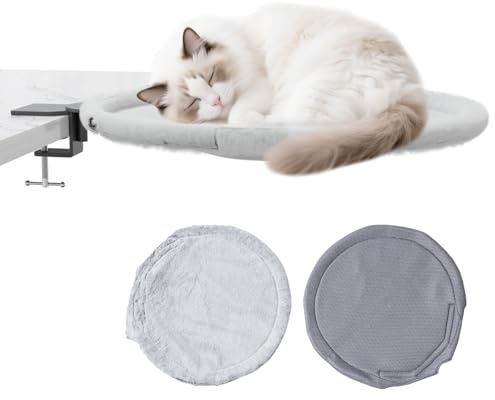 Yuning Katzenbett für Schreibtisch, 360° Drehendes Schreibtisch Katzenbett Verstellbare Höhe Katzenhaus über Schreibtisch, Katzenhängematte mit 2 Haustier-Kissen Katzenschlafplatz Ganzjahresnutzung