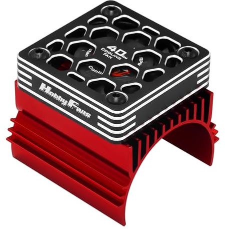 Hobby Fans 40mm RC Cooling Fan with Heat Sink and Metal Cover RC Electric Motor Fan with Heatsink for 1/8 RC Car 4074 4274 1515 1512 Motor, Red