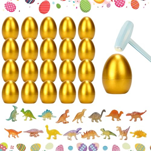 ARONRAVE 20 Stück Goldene Plastikeier Ostereier zum Befüllen Dinosaurier-Ei Ostereier Set Partygeschenke Geschenk-Eier Deko Schlüpfende Wachsende-Eier Ostergeschenke Kleinigkeiten