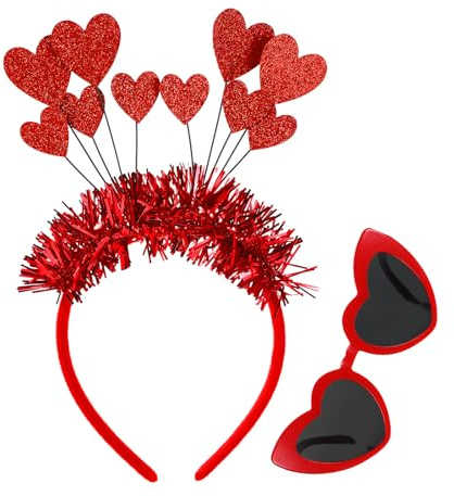 Amor Kostüm Damen Amor Haarreif Set mit Herzbrille Rot und Herz Haarreifen, Herz Sonnenbrille Damen Roter Haarreif mit Herzen Fasching Accessoires für Karneval Mottoparty Valentinstag Party Kostüm