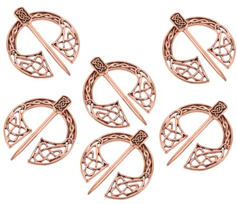 6 Stück Wikinger Schalbroschen aus Legierung für Damen und Herren | Retro Design, Vielseitige Stilwirkung, Goldfarbene Optik, Widerstandsfähig gegen Ausbleichen und Abnutzung