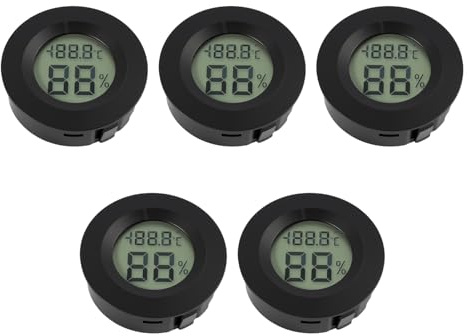 5 PCS Humidity Meter, Hygrometer Thermometer Digital Round, Mini LCD Temperature Humidity Gauge Monitor with Clear Display for Indoor Home Office Greenhouse Garage Basement Garden Shed, Black