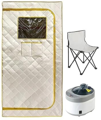 Juego De Sauna Vapor Casera Cuerpo Completo, Olla Grande 4L, Spa For Una Persona Con Tiempo Y Temperatura, Terapia Desintoxicación Control Remoto Velocidad de calentamiento rápida(Beige Yellow)