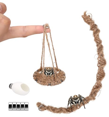 Sinbana 3pz Accessori per Recinto per Ragni Saltatori Set, Include Altalena in Corda di Cotone Altalena con Piattaforma e Nido con Magneti for Decorazione Terrario Ragni Saltatori di Medie Dimensioni