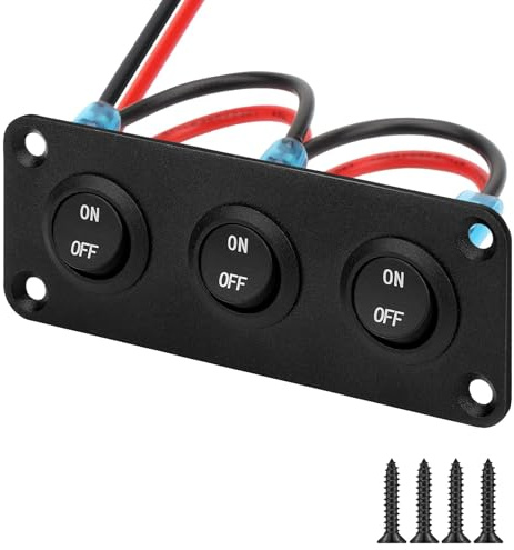 Linkstyle 3 Gang 12V Schalter Panel, Wasserdichter Runde Kippschalter SPST 2 poliger Ein-/Aus Wippschalter für Auto Booten Wohnmobilen LKW Camper