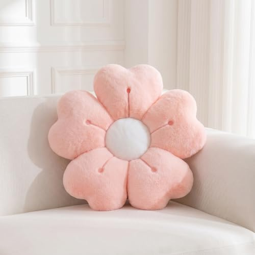 Cute Daisy Flower Pillow, 35 x 35 cm Pink White Soft Fluffy Floor Cushion | Floor Cushions, Aesthetic, for Teen Girls Room Bedroom Decor Sofa Couch Chair Bed