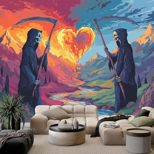 Fotomurales Cráneo abstracto montañas y ríos 250x175 cm Papel Tapiz Fotográfico no tejido 3D Moderna Fondo De Pantalla Mural Decoración De Pared Sala Cuarto Oficina Salón