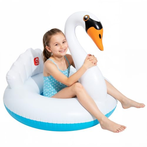 QPAU Swan Pool Float, Classic White Inflatable Pool Float for Adults & Kids, Animal Pool Float for Swimming Pool, Beach & Lake