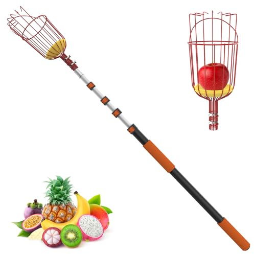 LAANPOLE Recogedor de frutas con mango telescópico, 3,6 m, telescópico, para árboles altos, adecuado para manzanas, cítricos y ciruelas