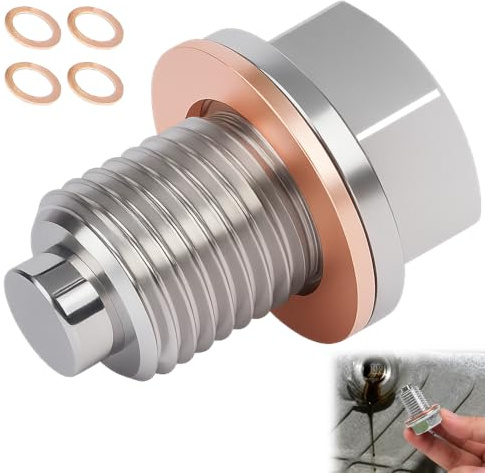 2pcs Magnetic Oil Drain Plug M14x1.5, Magnetic Oil Drain Plug Stainless Steel with 5 Pcs Oil Drain Plug Washer, Universal Oil Drain Plug for Car Motorcycle Engine