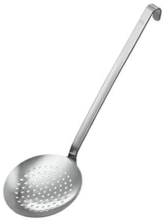 Rösle Haken Schaumlöffel flach grob gelocht, Hochwertiger Abseihlöffel mit Hakengriff, 12 cm, Edelstahl 18/10, Spülmaschinengeeignet