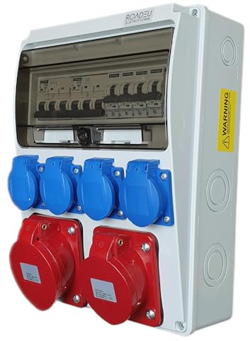 RoadEu - Coffret de chantier Répartiteur électrique 16A 5P, prises 32A 5P, 4x prises 230V, avec disjoncteurs miniatures. IP44 idéal pour les ateliers, les garages et les usines