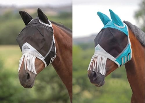 Shires - Maschera anti-mosche, a maglia fine, per cavalli, con frangia sul naso, Unisex - Adulto, Lexi Myrtle, Full