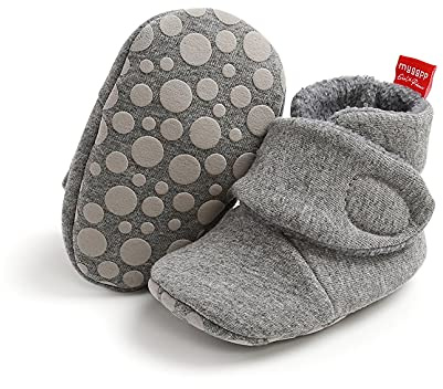 Unisex-baby nyfödd Cozie fleece kängor med halkfri botten spädbarn vinterskor, I grå, 12-18 Månader