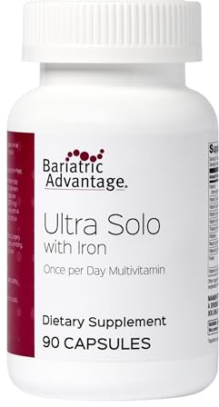 Bariatric Advantage Ultra Solo with Iron - Once-Per-Day Daily Multivitamin - for Bariatric Patients - with Thiamin, Vitamin A & More - Gluten Free - 90 Capsules