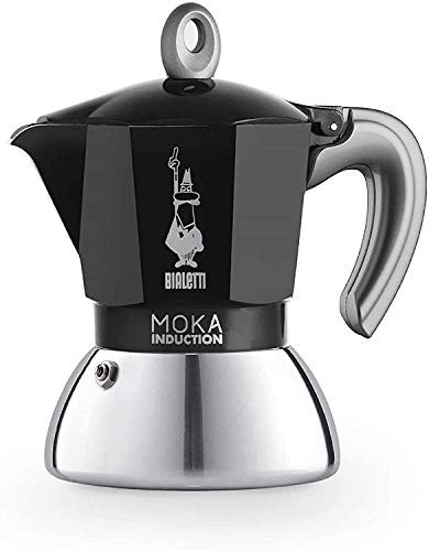 Bialetti New Moka Induction Coffee Maker Pot, 6 Cups, 280 ml, Aluminium, Black, Compatible with Induction pan and Gas stove: Italian Made