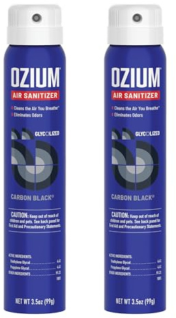 Ozium 3.5 Oz. Air Sanitizer & Odor Eliminator for Homes, Cars, Offices and More, Carbon Black Scent, 2 Pack