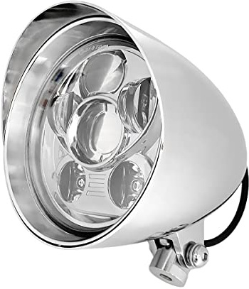 5.75 LED Motorcycle Headlights w/ Aluminum Visor Clear Lens 5 3/4 inch Bullet Vintage Head Light Lamp for Harley Sportster Dyna Softail Bobber Chopper Honda Yamaha Suzuki Kawasaki Custom Chrome