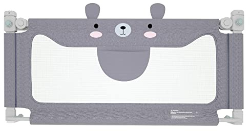 VA-Cerulean Barrera de cama, altura ajustable, barrera de cuna para levantar verticalmente, protección de seguridad contra caídas para niños pequeños y bebés, gris (150 cm, oso pequeño)