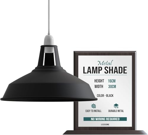 LEDSone Abat-jour de plafond industriel, abat-jour de lampe suspendu en forme de dôme courbé de Style rétro Vintage pour plafonniers suspendus (Noir)