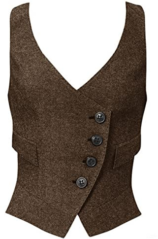Damen Anzugweste Fischgräten-Tweed Arbeitskleidung Slim Fit Weste Lady Ärmellose Jacke, Braun, Medium-Large