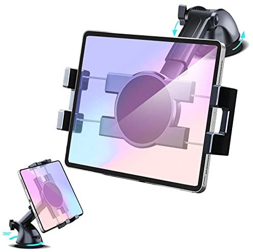 Vadaxx Dashboard & Windshield Car Tablet Mount Holder, 360° Rotatable Suction Cup Window Dash Phone Stand for iPad Pro 12.9/11/10.5/Air/Mini 6/5/4, Galaxy Tab, iPhone 16/15, 4.7-12.9 Tab Phone