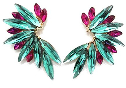 Pendientes Cristales Colores Mujer Pendientes Fiesta Boda Medio Aro, chapado oro esmeralda fucsia