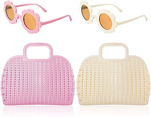 mumisuto Jelly Bag für Kinder, Mädchen, Frauen, Kinder-Strandtasche, Kunststoff-Jelly-Geldbörse, Einkaufskorb, Einkaufstasche Shoppertasche Strandkorb mit 2pcs Sonnenbrille