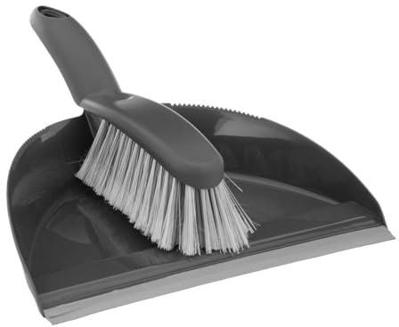 5five - Ensemble Pelle et Balayette Plastique Gris - Dents de Nettoyage Brosse - Bande en Caoutchouc Ramassage Facile - Entretien Ménager