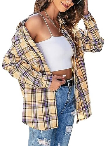 Zontroldy Womens Flannel Shirt Long Sleeve Oversized Button Plaid Shirt Top
