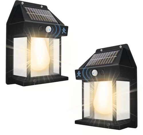 Daixilan Solar Wandleuchte,Solarleuchten für außen mit Bewegungsmelder,IP65 Wasserdicht Solar Wolfram Wandlampe für Garten,Flur,Zaun,Hof,2 Stück