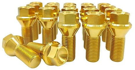 RISON-Titanium 20 Stück Titan Radschrauben Radbolzen Kegelbund M14x1.5x35mm, Universal Diebstahlschutz Radbolzen-Set, Auto Reifen Felgen Zubehör