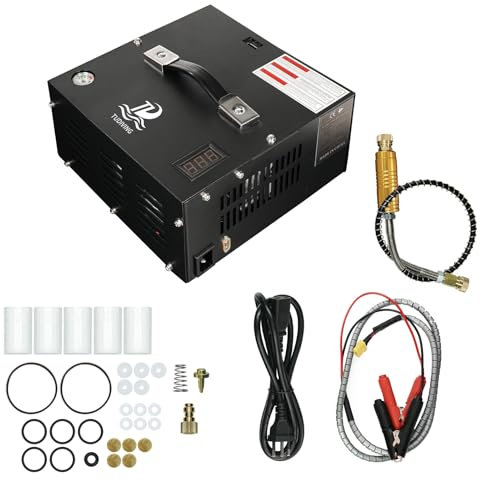 TUDIVING-Portable PCP Air Compressor | 12V DC/220V AC | Fast Inflation | Built-in Fan | Water&Oil Free | Lightweight | Easy to Carry | for Paintball/Air Rifle/Scuba Tank (TXES061)