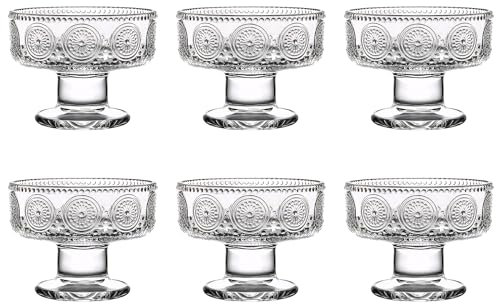 Lot de 6 petits bols à glace en verre transparent sur pied pour pudding aux fruits, bagatelle, parfait sundae, noix, cocktail, fête (180,6 g, Gerbera vintage)
