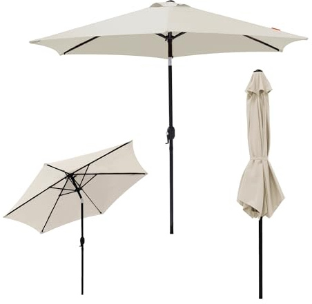 JJ. Parasol droit rond inclinable Juanito Ø300 cm Parasol droit Ø3 m Ouverture avec manivelle Toile professionnelle 240g/m2 renforcée résistante aux UV Beige ivoire