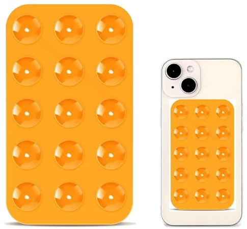 Fuletooye Silicone Phone Suction Cups, Double Sided Phone Suction Holder Suction Cup Phone Mount Multipurpose for Shower Mirror Car Selfies (Orange)
