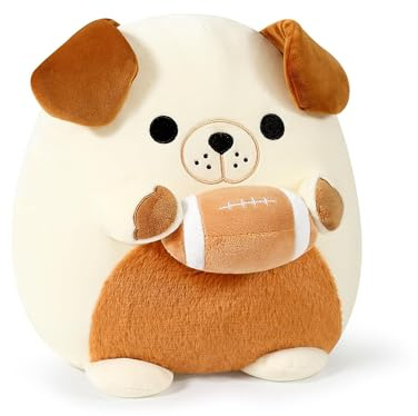 shownicer Peluche dessin animé chien rugby coussin en peluche douce 30 cm mignon jouet en peluche cadeau pour enfants adultes blanc marron (chien et rugby, 30 cm)