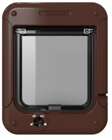 Cat Mate Rotary 4-Way-Locking Cat Flap (358) - Versatile Lockable Door for Small to Average-Sized Cats, for Single/Multiple Glazing, UPVC, Wall and Wood, Brown