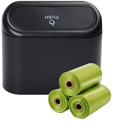 Cubo de basura con 60 bolsas, Cubo de basura para coche, Portátil Impermeable Compacto, Cubo de basura con bolsas, Negro Accesorio universal para coche