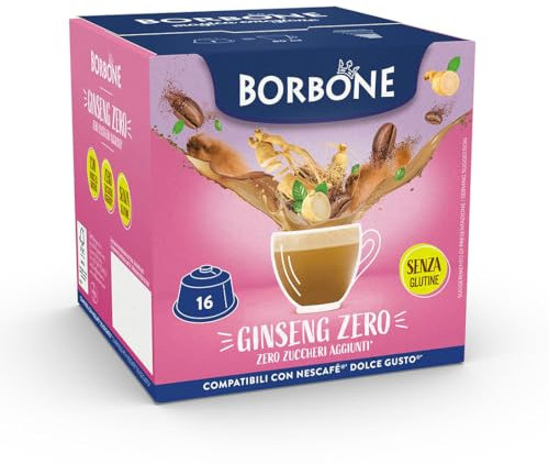 Caffè Borbone Ginseng Zero - 16 Capsule - Zero Grassi, Zero Zuccheri, Zero Glutine - Compatibili con macchine ad uso domestico Nescafè®* Dolce Gusto®*