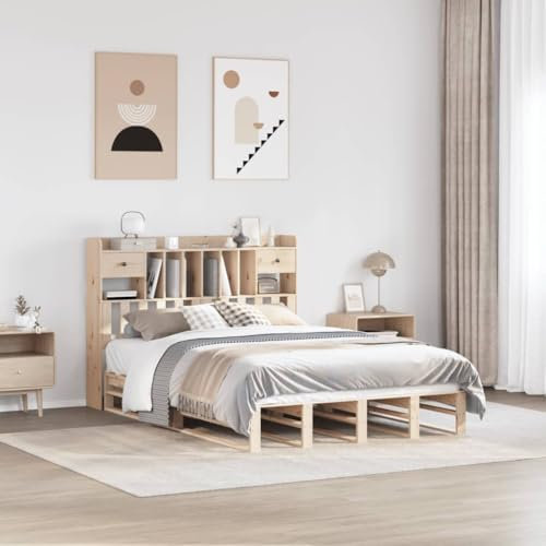 Juroupi Massivholzbett mit Regal ohne Matratze Bed Frame Bett Mit Regal Bettgestell Holzbett Bettrahmen 150x200 cm Kiefernholz - 3323962