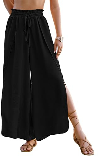 Bsubseach Swim Beach Cover Up Pants for Women Flowy Pant Wide Leg Bathing Suit Coverup Swimsuit Palazzo with Slits Black